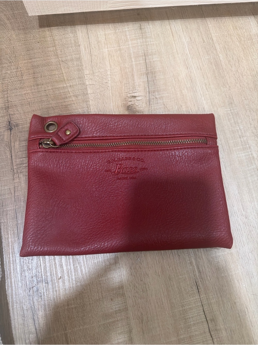 Bass Red Leather Wristlet Clutch with Zip Pocket